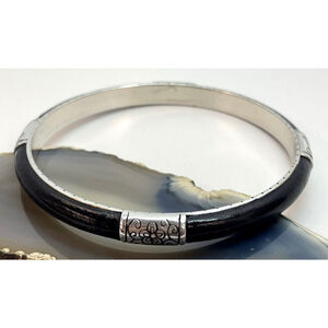 Brighton Vintage Black Leather Silver Bangle Bracelet 1808